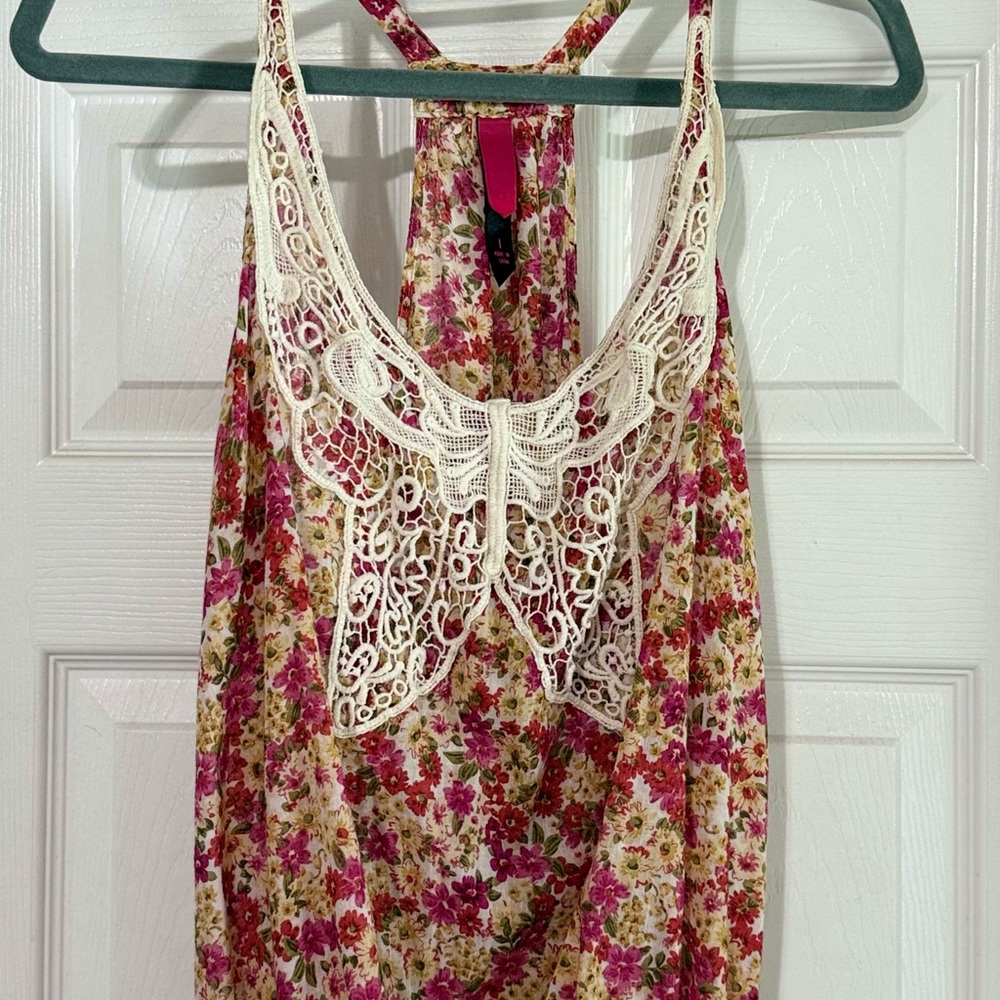 Pink and Red Embellished Sleeveless Tank Top